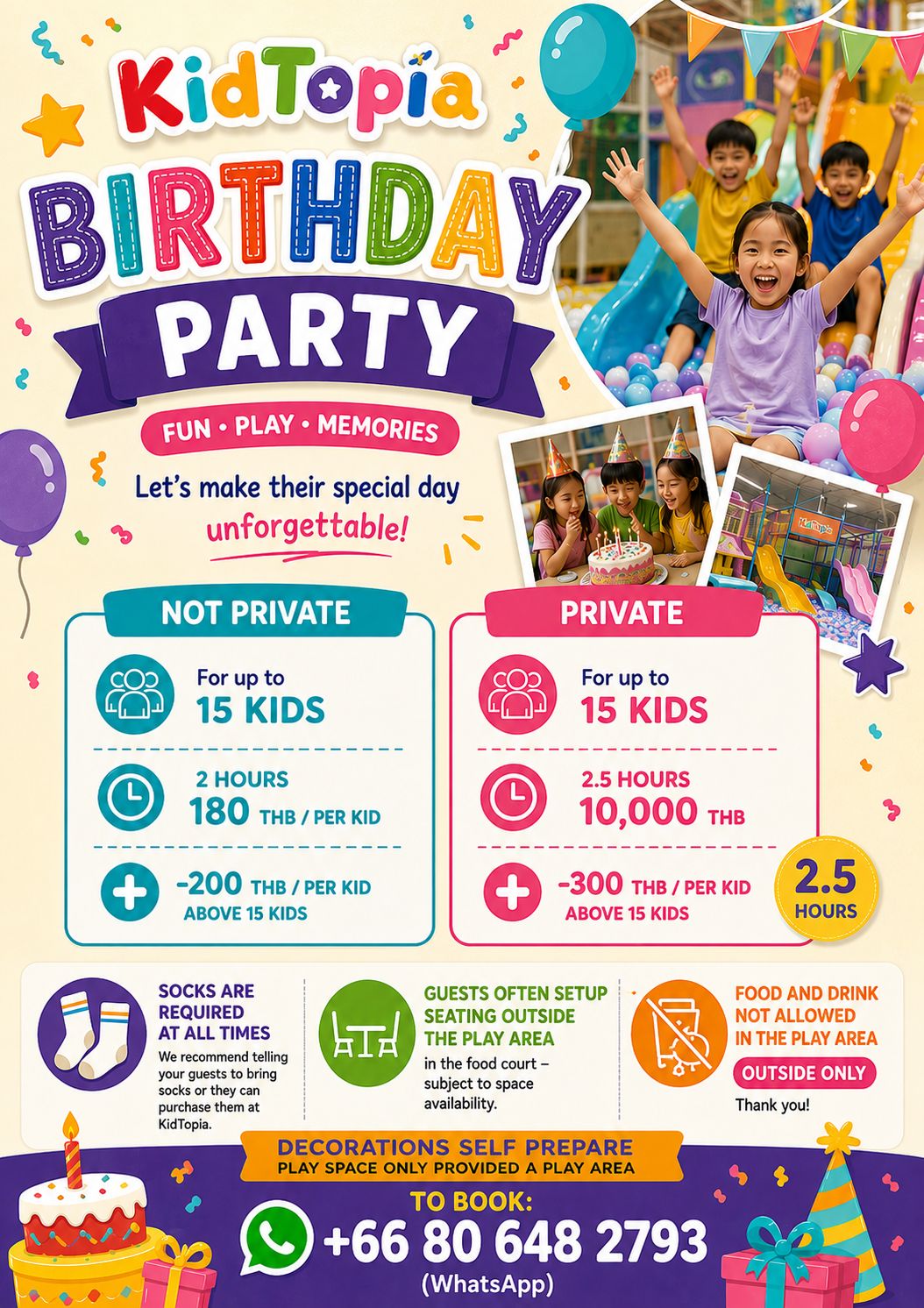 KidTopia Birthday Party packages flyer